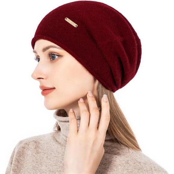 Knit Slouchy Beanie Hats Red - Picture 4 of 6